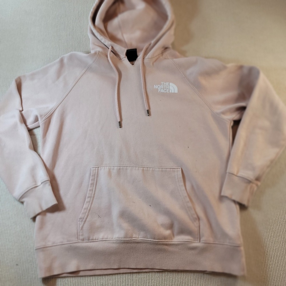 The North Face Hoodie Womens Large Pink Pullover Sweatshirt Logo distressed